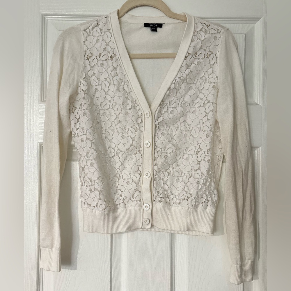 White Lace Cotton Cardigan Sweater